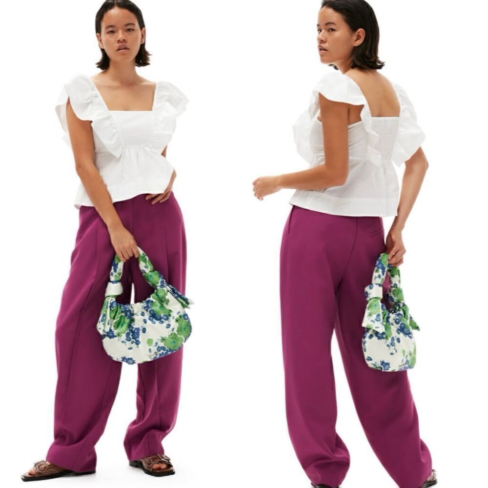 Ganni Ruffle Cotton Poplin Blouse NWT  size 6/38 $ 195.00